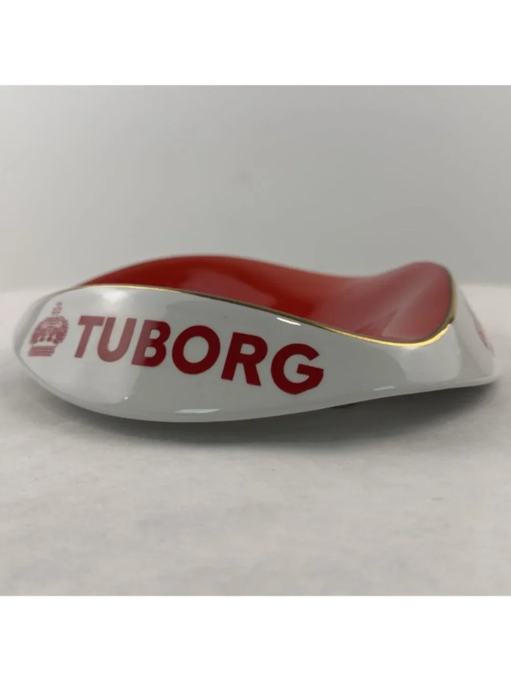 Vintage Tuborg Beer Advertising Ashtray Lunéville France Porcelain Red Barware